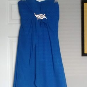 Deep Blue Strapless Prom Dress & Sliver Heels